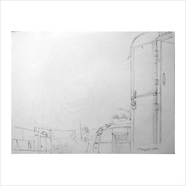 Drawing of caravan, Polzeath