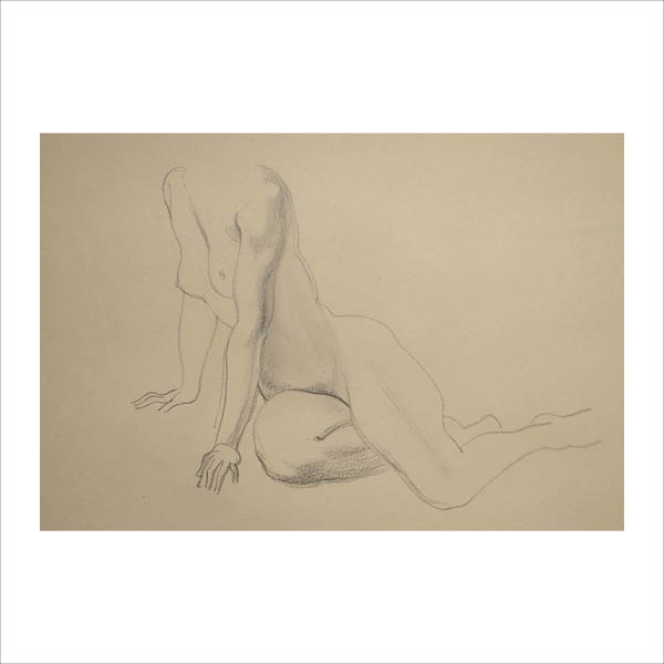 Seated figure leaning forwards