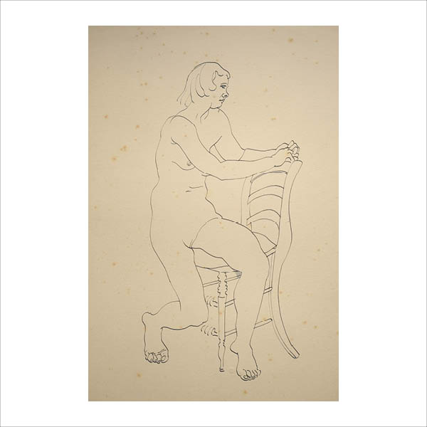 Figure half seated on chair