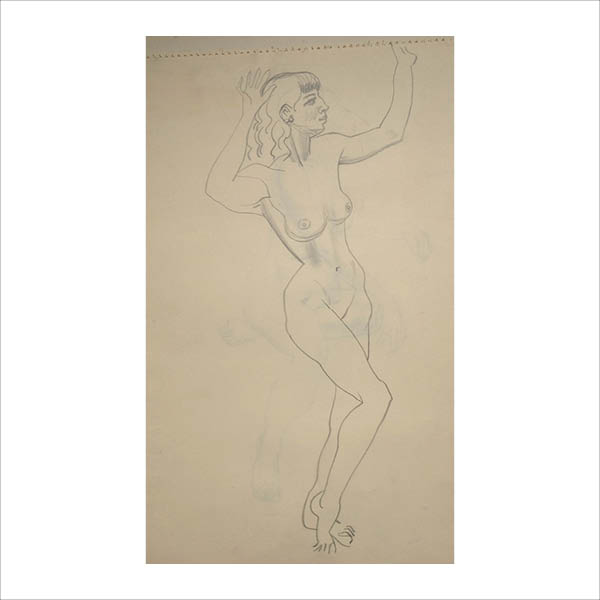 Figure standing arms raised
