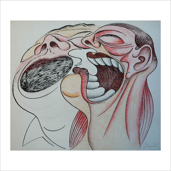 Two screaming heads